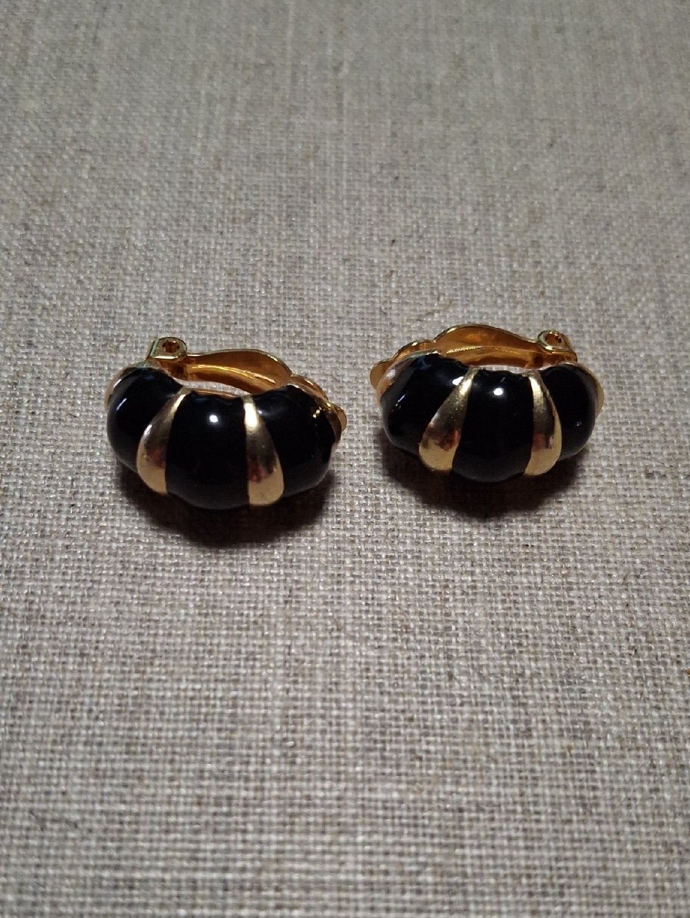 Gay Boyer Gold and Black Chunky Hoop Clip-On Earrings